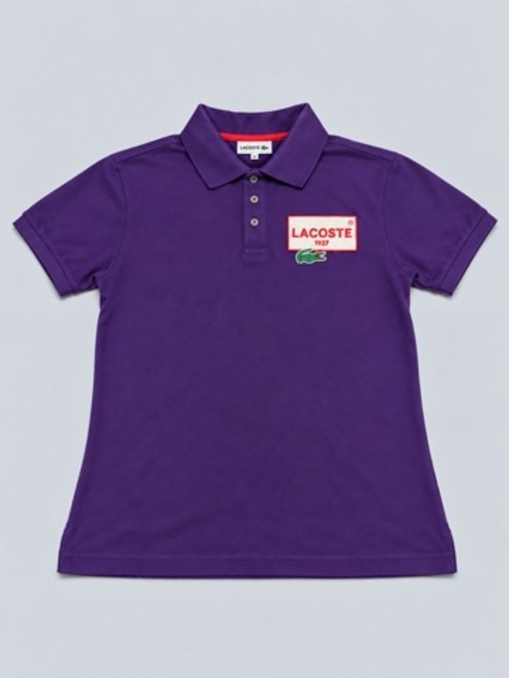 Lacoste Purple Mens Polo with Green Patch Logo